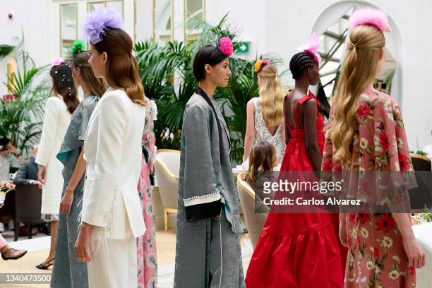 Models walk the runway at the Jorge Vazquez fashion show during Mercedes Benz Fashion Week Madrid September 2021 at Mandarin Hotel on September 15,...