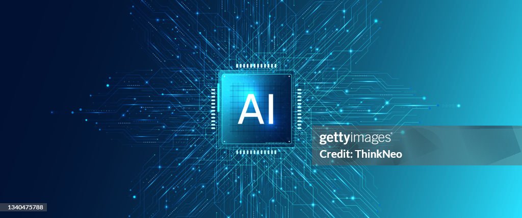 Chipset de inteligencia artificial en placa de circuito en fondo de tecnología de concepto futurista