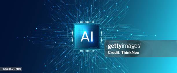 artificial intelligence chipset on circuit board in futuristic concept technology background - artificial intelligence logo stock illustrations