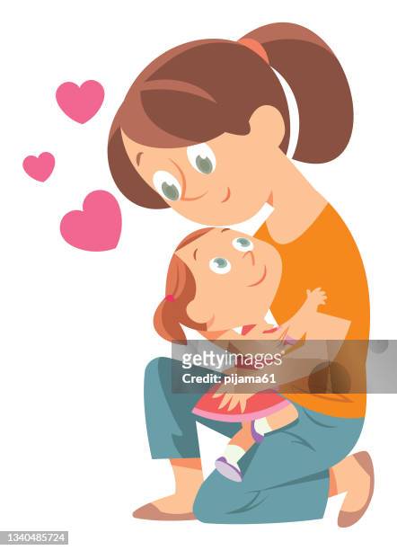 ilustrações de stock, clip art, desenhos animados e ícones de the mother and the girl - abraçar