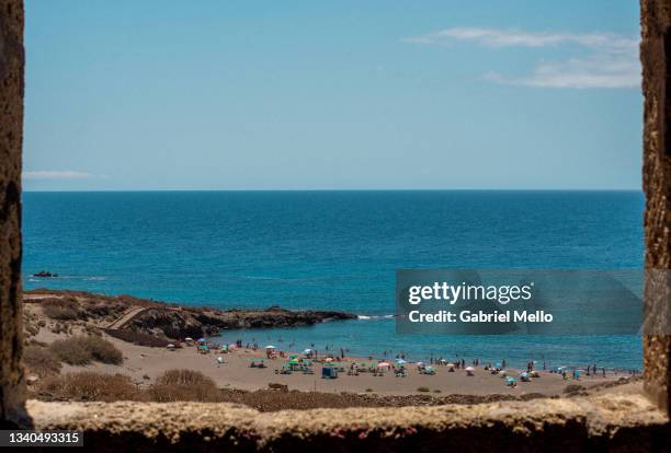 view of the sea from the ghost town in abades - males imagens e fotografias de stock