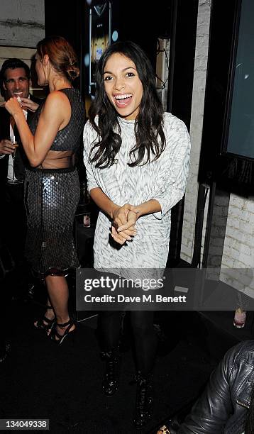 Rosario Dawson attends the launch of the Vertu Constellation, the luxury mobile phone maker's first touchscreen handset, at the Farmiloe Building on...