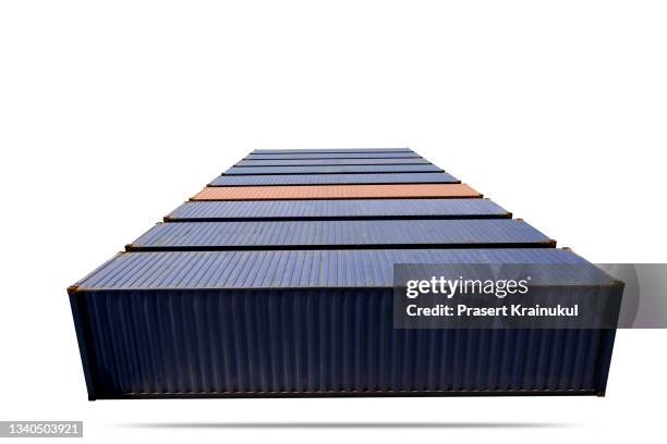 side view of empty container box isolated on white background - shipping container isolated stock pictures, royalty-free photos & images