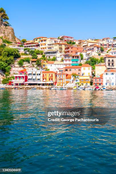 colorful houses and the ionian sea in parga, greece - view into land fotografías e imágenes de stock