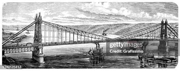 ilustrações, clipart, desenhos animados e ícones de ponte first point sobre monongahela em pittsburgh em 1877 até 1927 - pittsburgh