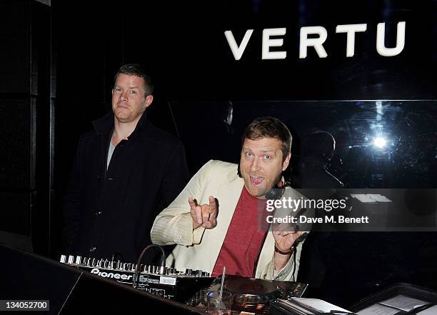 Ben Bridgewater and Dan Lywood attend the launch of the Vertu Constellation, the luxury mobile phone maker's first touchscreen handset, at the...