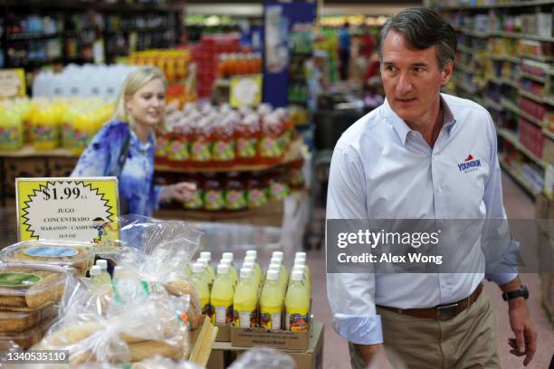 Republican gubernatorial candidate Glenn Youngkin tours Hispanic-owned supermarket Todos during a campaign stop September 15, 2021 in Woodbridge,...