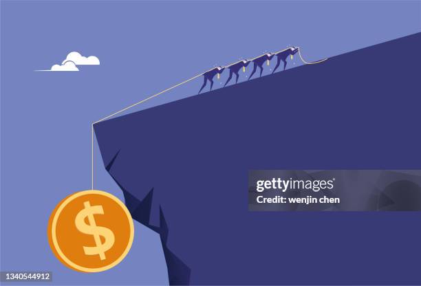 people try to pull the dollar up the cliff - professional drag stock illustrations