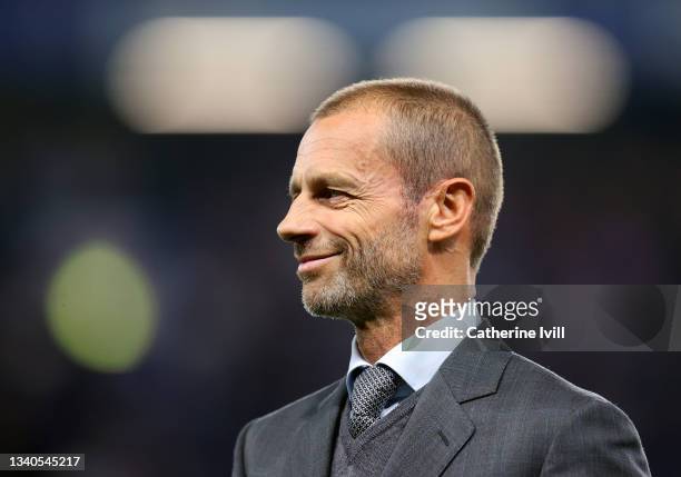 President Aleksander Ceferin ahead of the UEFA Champions League group H match between Chelsea FC and Zenit St. Petersburg at Stamford Bridge on...