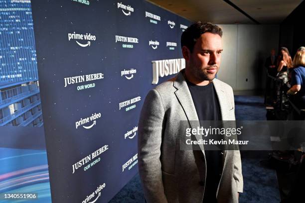 Scooter Braun attends the Justin Bieber: Our World event at The Edge at Hudson Yards on September 14, 2021 in New York City.