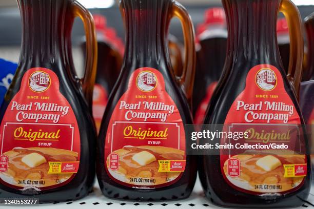 Close-up of Pearl Milling Company products in a retail setting, following the rebranding of Aunt Jemima brand products by parent company Quaker Oats...