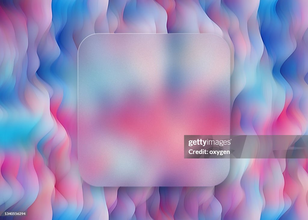 Frosted Glass Frame on Abstract Wave Background Violet Blue Green Water motion Liquid Pattern lines background