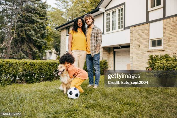 how to convince your parents to get a dog - young family outside stock pictures, royalty-free photos & images