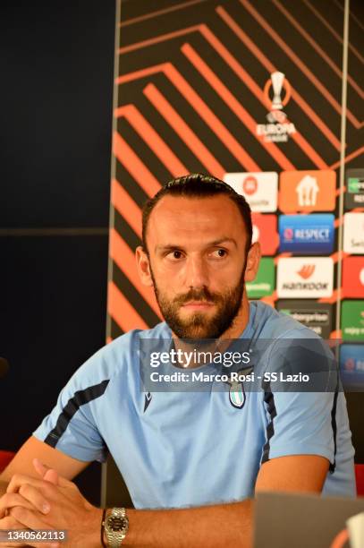 Vedat Muriqi of SS Lazio attends the press conference on September 15, 2021 in Istanbul, Turkey.