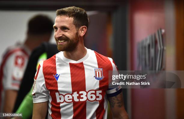 Stoke City captain Joe Allen pictured in the players tunnel before the Sky Bet Championship match between Stoke City and Barnsley at Bet365 Stadium...