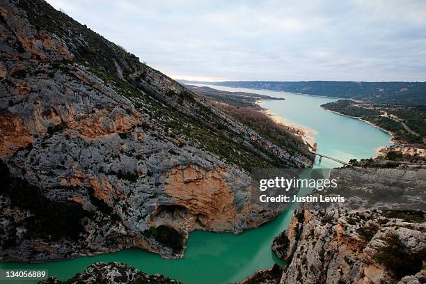 tree covered mountain with large gorge and bridge - verdun stock pictures, royalty-free photos & images