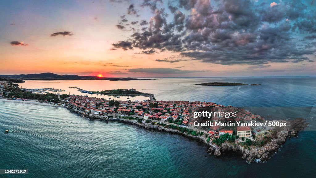 High angle view of sea against sky during sunset,Bulgaria