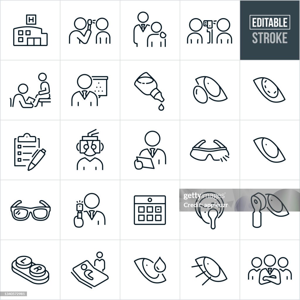 Optometry and Ophthamology Thin Line Icons - Editable Stroke