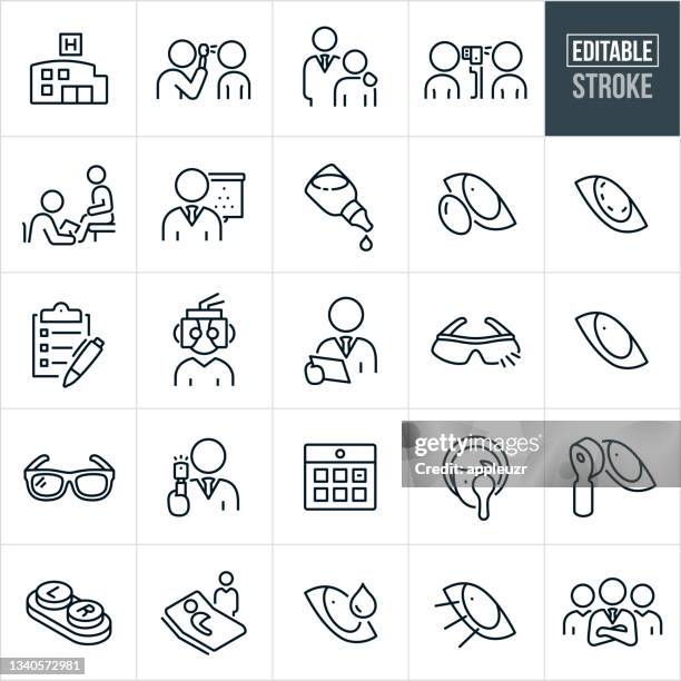 optometry and ophthamology thin line icons - editable stroke - eye test equipment stock illustrations