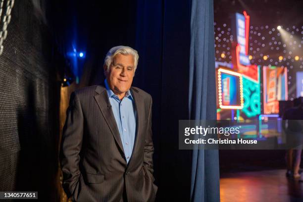 Host Jay Leno is photographed for Los Angeles Times on August 31, 2021 in Pacoima, California. PUBLISHED IMAGE. CREDIT MUST READ: Christina House/Los...
