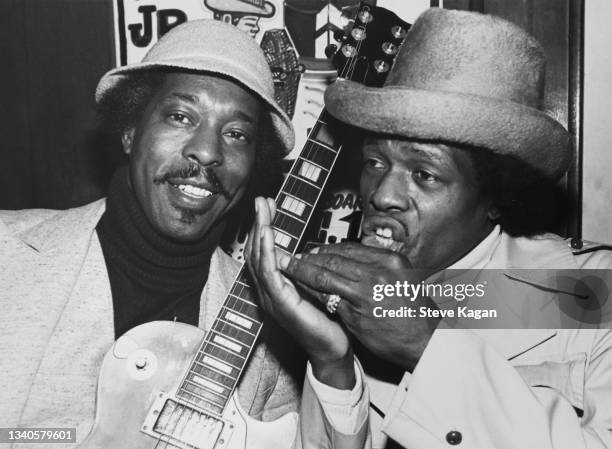 Close-up of American Blues musicians Buddy Guy and Junior Wells together at the Checkerboard Lounge, Chicago, Illinois, January 1981.