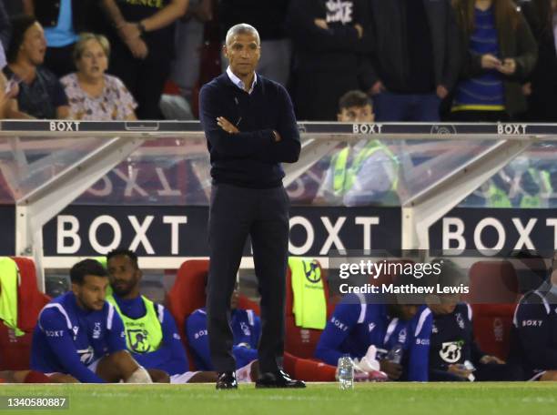 Nottingham Forest manager Chris Hughton looks on from the touchline during the Sky Bet Championship match between Nottingham Forest and Middlesbrough...