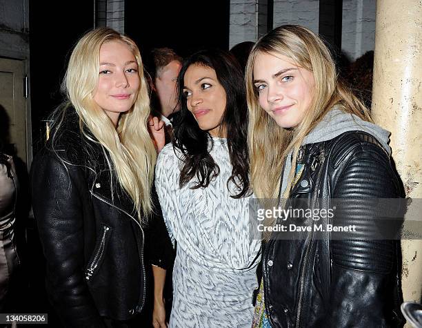 Clara Paget, Rosario Dawson and Cara Delevingne attend the launch of the Vertu Constellation, the luxury mobile phone maker's first touchscreen...
