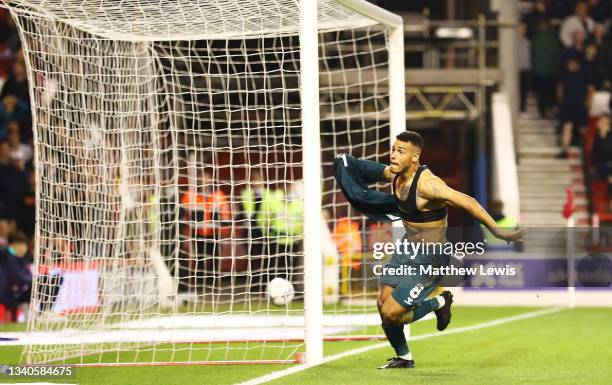 Onel Hernandez of Middlesbrough celebrates scoring his teams second goal during the Sky Bet Championship match between Nottingham Forest and...