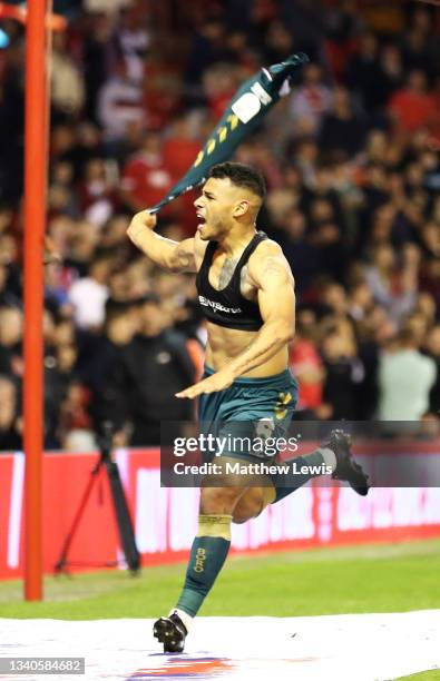 Onel Hernandez of Middlesbrough celebrates scoring his teams second goal during the Sky Bet Championship match between Nottingham Forest and...