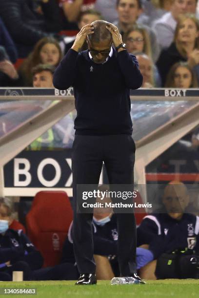 Chris Hughton, manager of Nottingham Forest looks on during the Sky Bet Championship match between Nottingham Forest and Middlesbrough at City Ground...