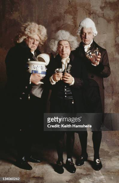 From left to right, British actors Roger Hammond, Cyril Shaps and Geoffrey Palmer as physicians in the film 'The Madness of King George', 1994.