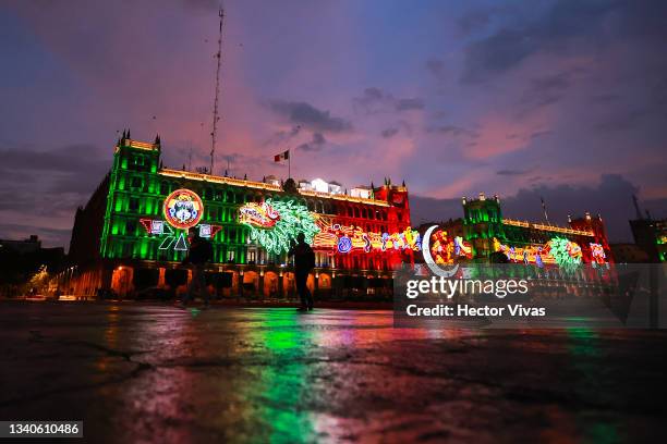 General view of Zocalo square during the annual shout of independence as part of the independence day celebrations on September 15, 2021 in Mexico...