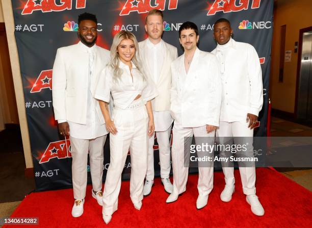 Kevin Olusola, Kirstin Maldonado, Scott Hoying, Mitch Grassi and Matt Sallee of Pentatonix attend "America's Got Talent" Season 16 Finale at Dolby...
