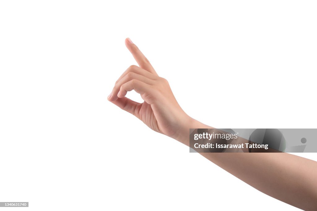 Abstract young woman's hand on white background