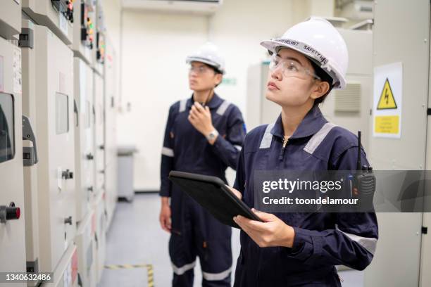 electrical engineer technician in control room - electrical testing bildbanksfoton och bilder