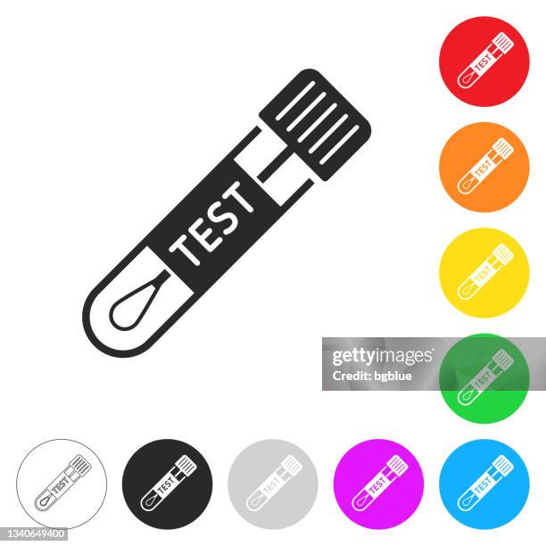 cotton swab test tube. flat icons on buttons in different colors - nasal swab illustration stock illustrations