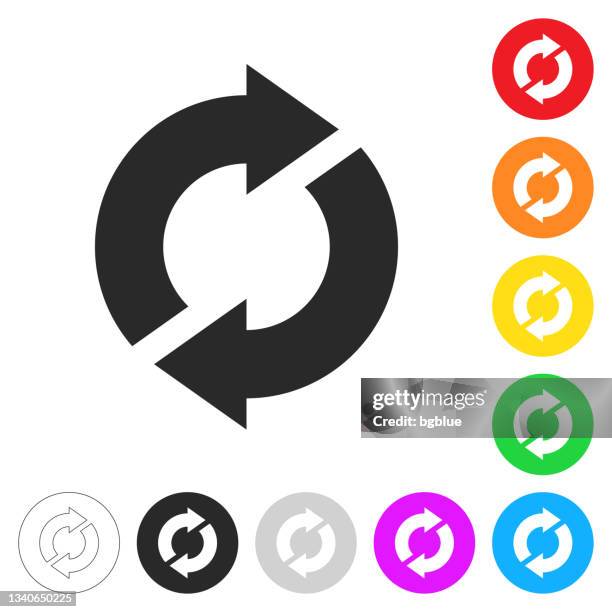 refresh. flat icons on buttons in different colors - multi coloured buttons stock illustrations