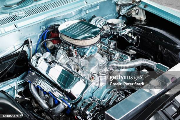 chrome parts in car engine - turbine engine stock pictures, royalty-free photos & images