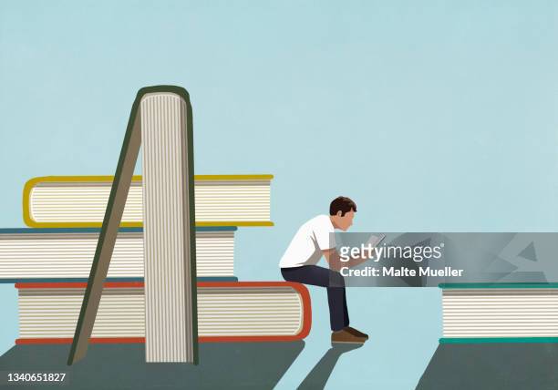 man reading books - education stock illustrations
