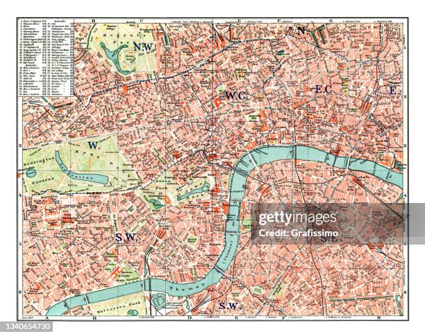 antique map of london great britain 1896 - central london stock illustrations