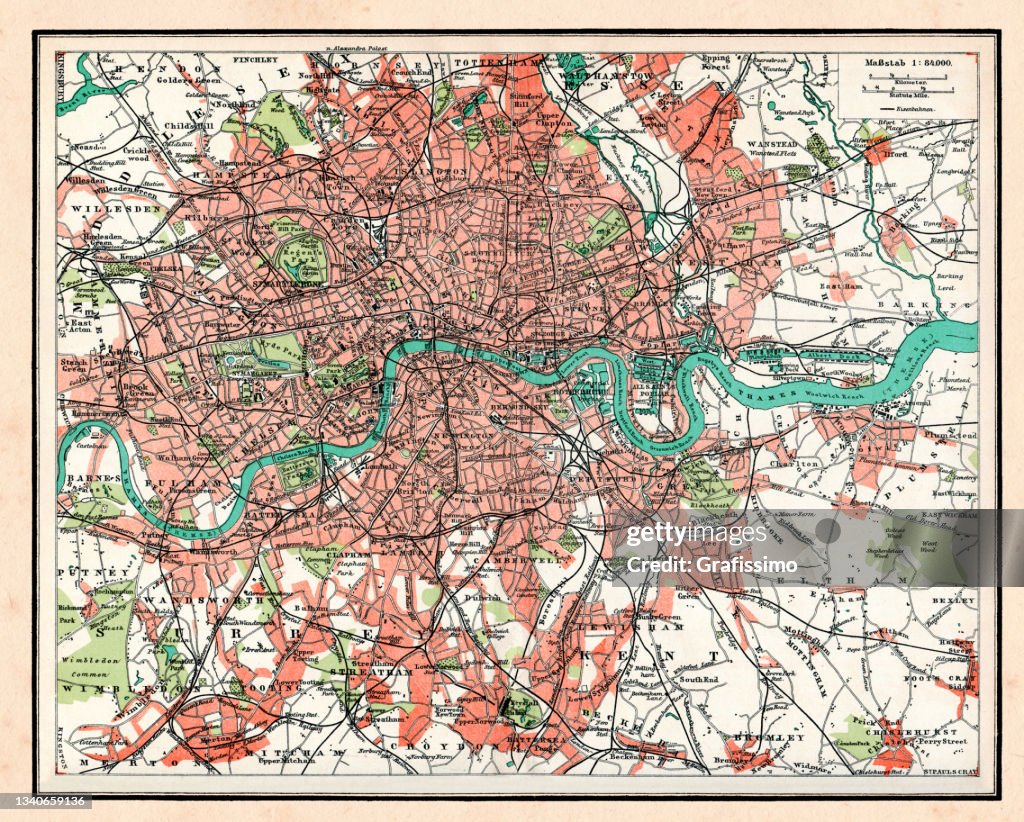 Antique map of London Great Britain 1896