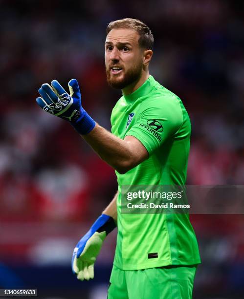 Jan Oblak of Atletico de Madrid reacts during the UEFA Champions League group B match between Atletico Madrid and FC Porto at Wanda Metropolitano on...