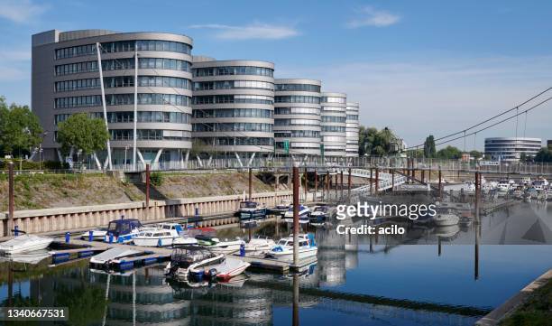 inner harbor district in duisburg - duisburg stock pictures, royalty-free photos & images
