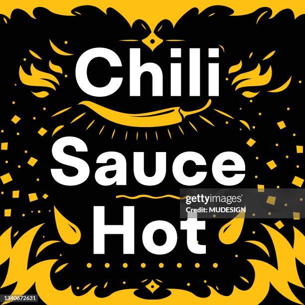 chili sauce logo label badge - red chili pepper stock illustrations