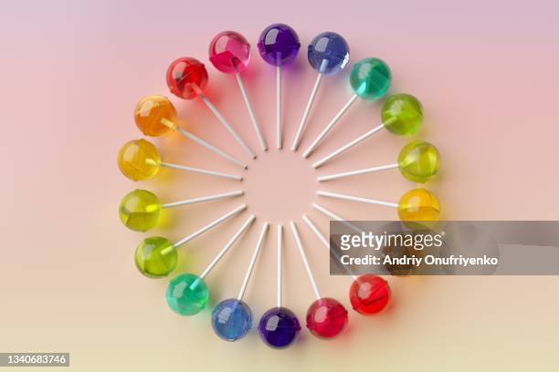 lollipop circular pattern - colors of rainbow in order 個照片及圖片檔