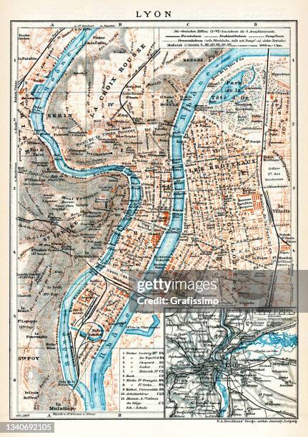 antique map of lyon france 1896 - 里昂 法國 幅插畫檔、美工圖案、卡通及圖標