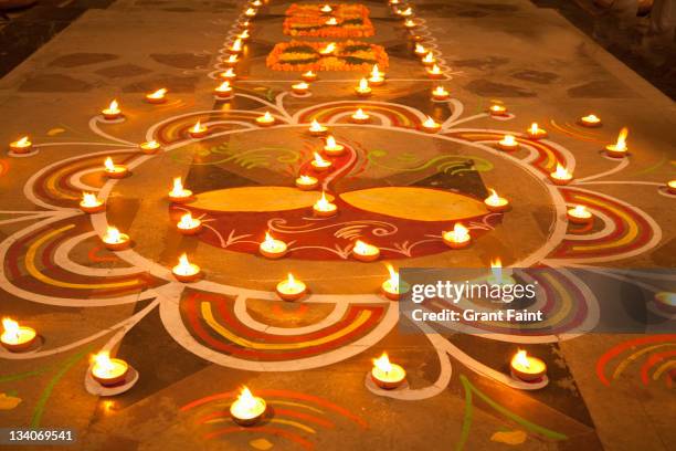 religious festival. - laxmi puja during tihar or deepawali and diwali celebrations fotografías e imágenes de stock