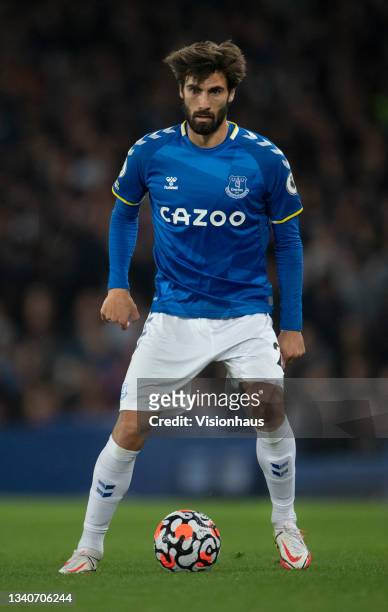 André Gomes of Everton in action during the Premier League match between Everton and Burnley at Goodison Park on September 11, 2021 in Liverpool,...