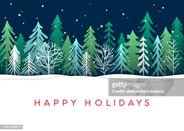 holiday card with christmas trees - christmas tree stock illustrations
