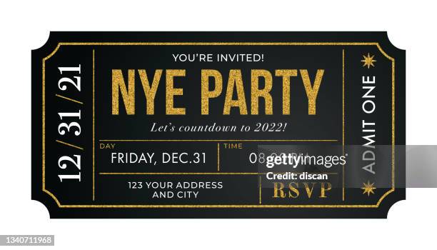 bildbanksillustrationer, clip art samt tecknat material och ikoner med nye ticket invitation. new year's eve party. - biljett